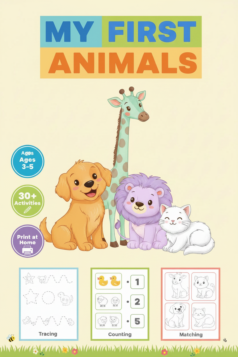 My First Animals Learning Book — Versión Pastel